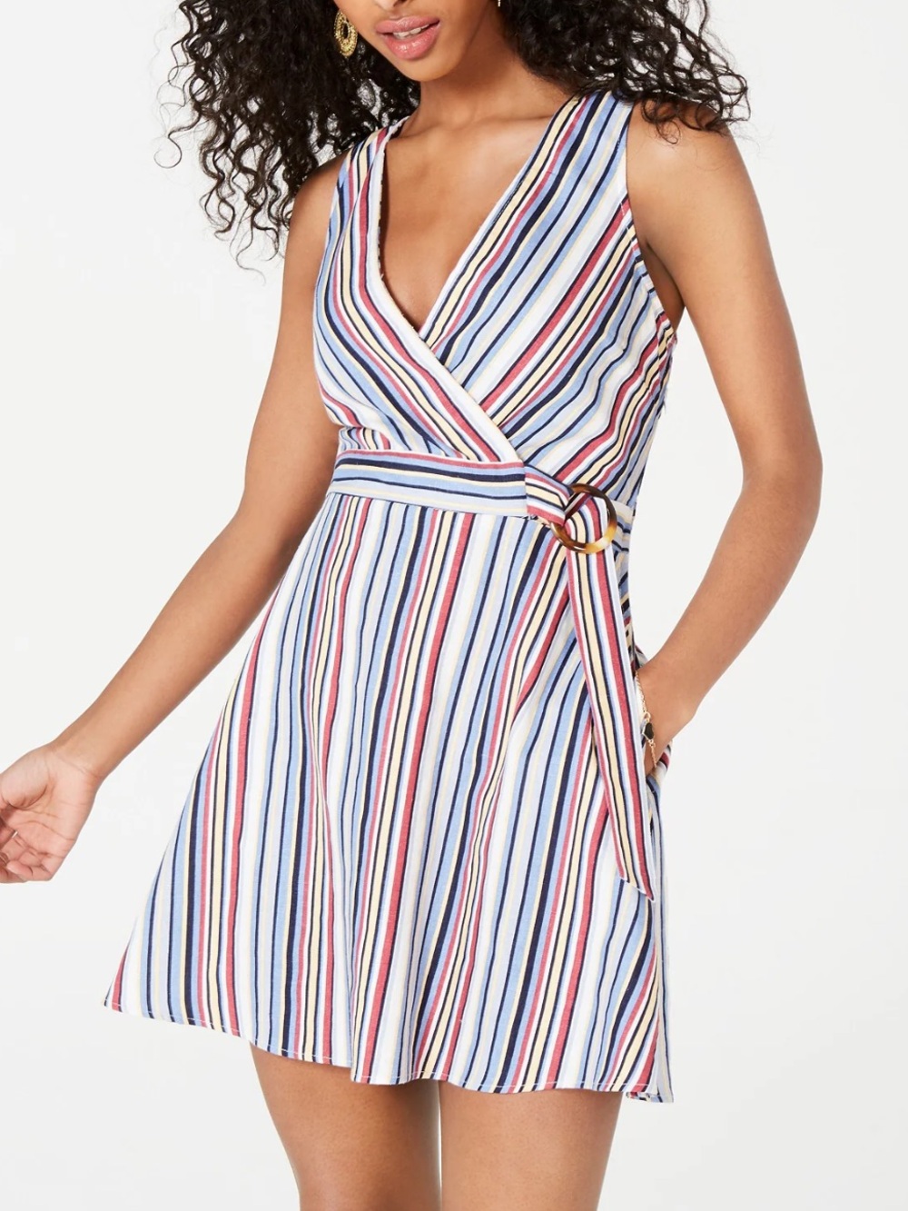 Xtraordinary Multicolored Striped A-Line Linen Blend‎ Mini Dress